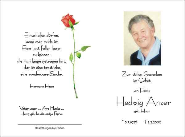 Frau Hedwig Anzer