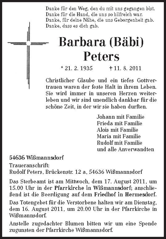 Frau Barbara (Bäbi) Peters