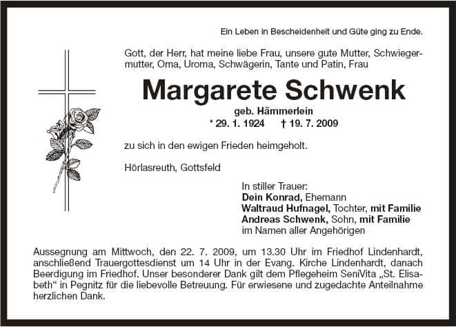 Frau Margarete Schwenk