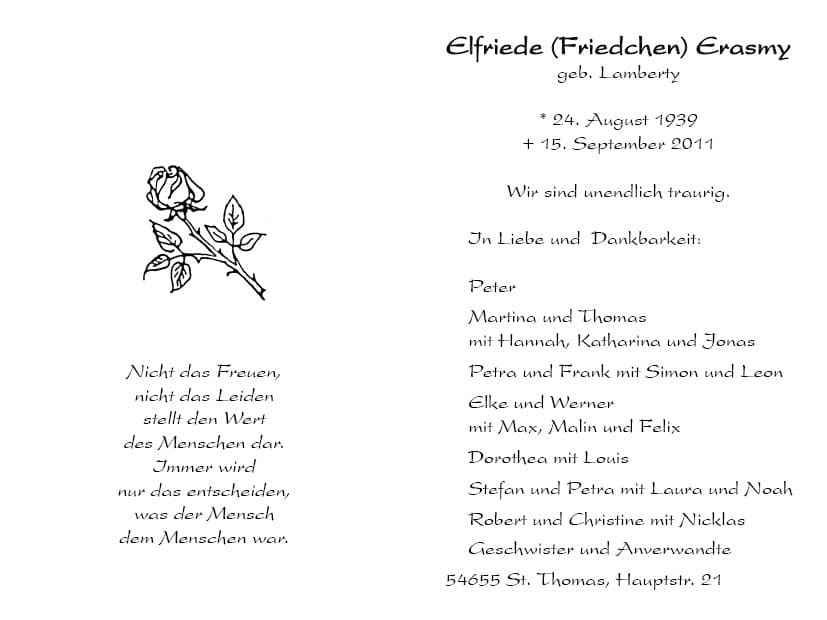 Frau Elfriede (Friedchen) Erasmy