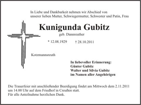 Frau Kunigunda Gubitz
