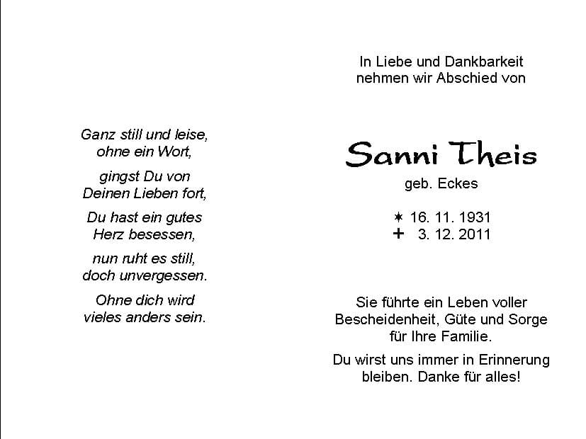 Frau Susanna (Sanni) Theis
