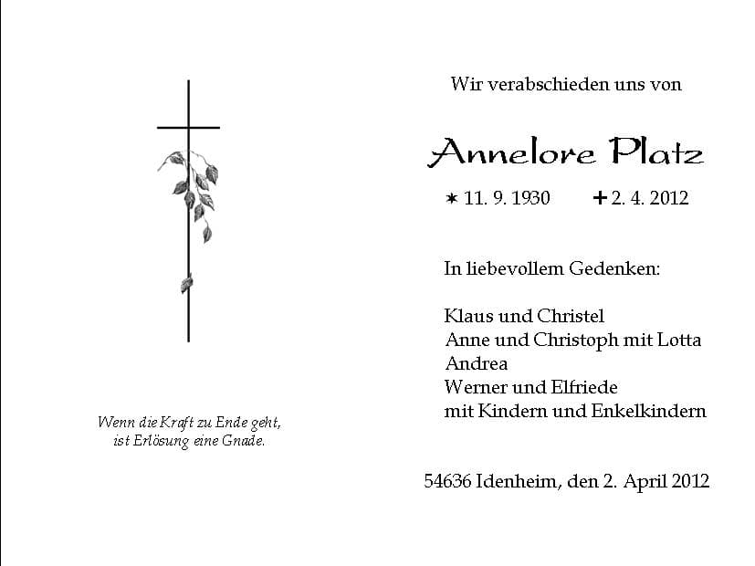 Frau Annelore Platz