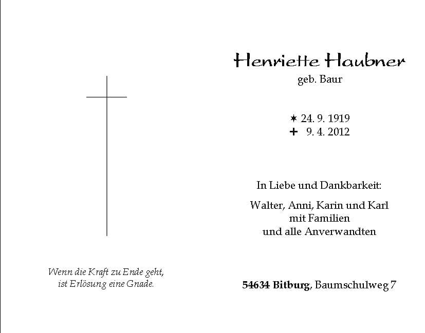 Frau Henriette Haubner