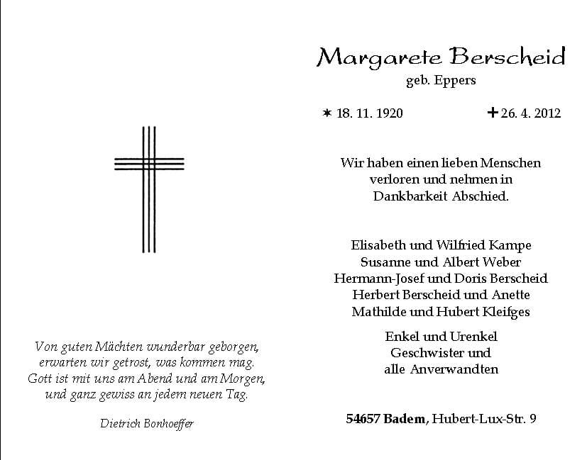 Frau Margarete Berscheid