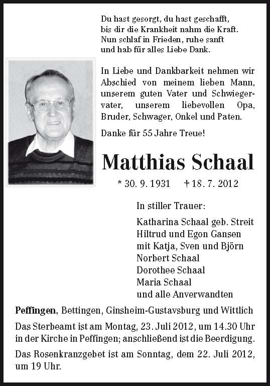Herr Matthias Schaal