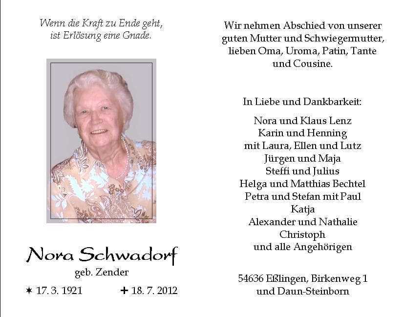 Frau Nora Schwadorf