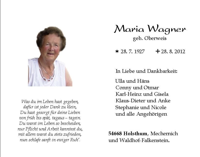 Frau Maria Wagner