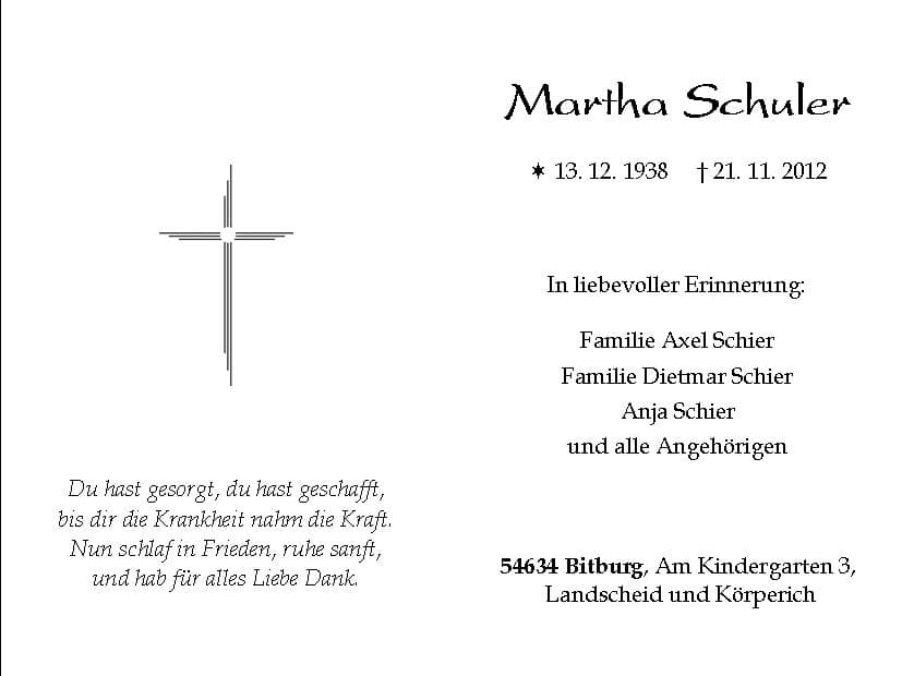 Frau Martha Schuler