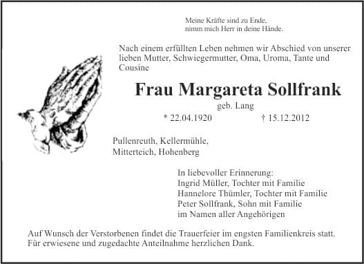 Frau Margareta Sollfrank