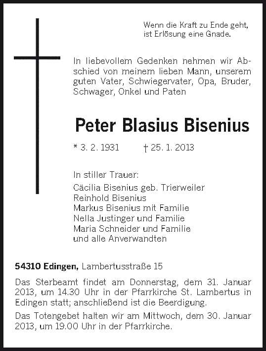Herr Peter Blasius Bisenius