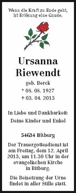 Frau Ursanna Riewendt
