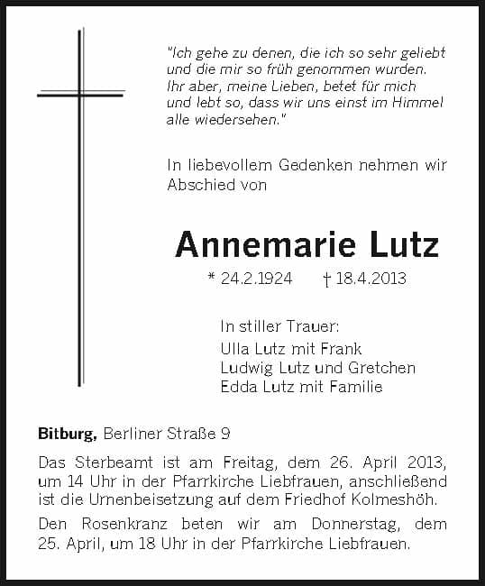 Frau Annemarie Lutz