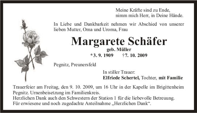 Frau Margarete Schäfer