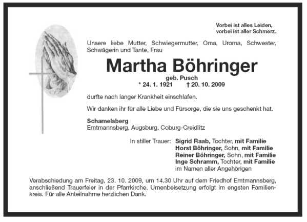 Frau Martha Böhringer