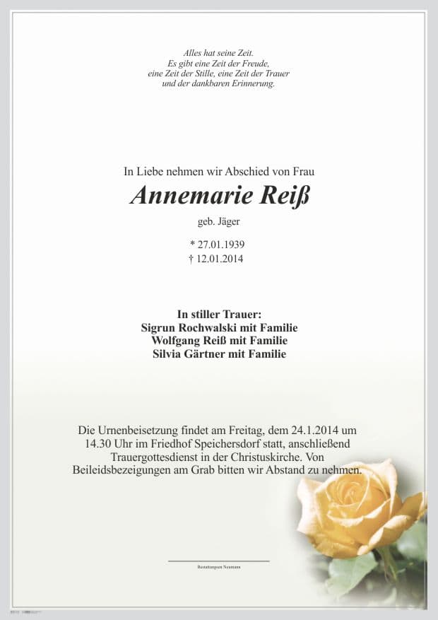 Frau Annemarie Reiß