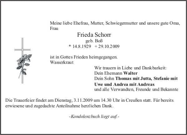 Frau Frieda Schorr