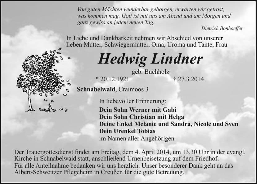 Frau Hedwig Lindner
