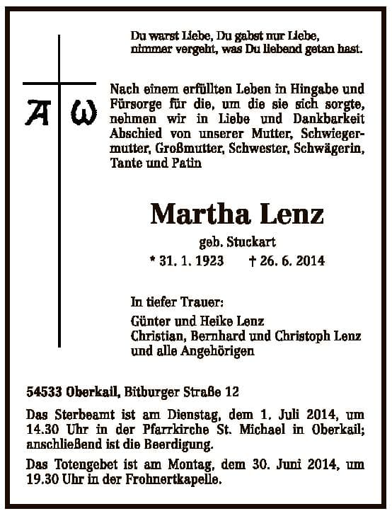 Frau Martha Lenz