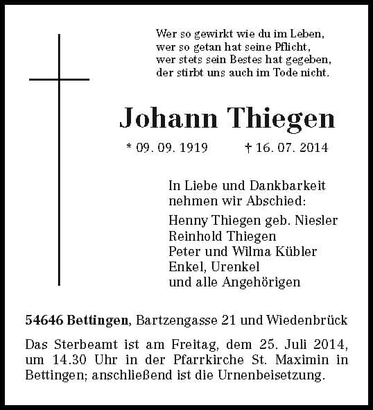 Herr Johann Thiegen
