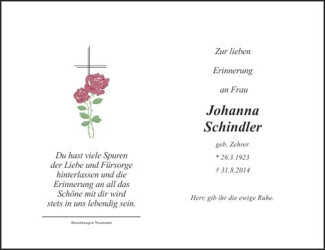 Frau Johanna Schindler