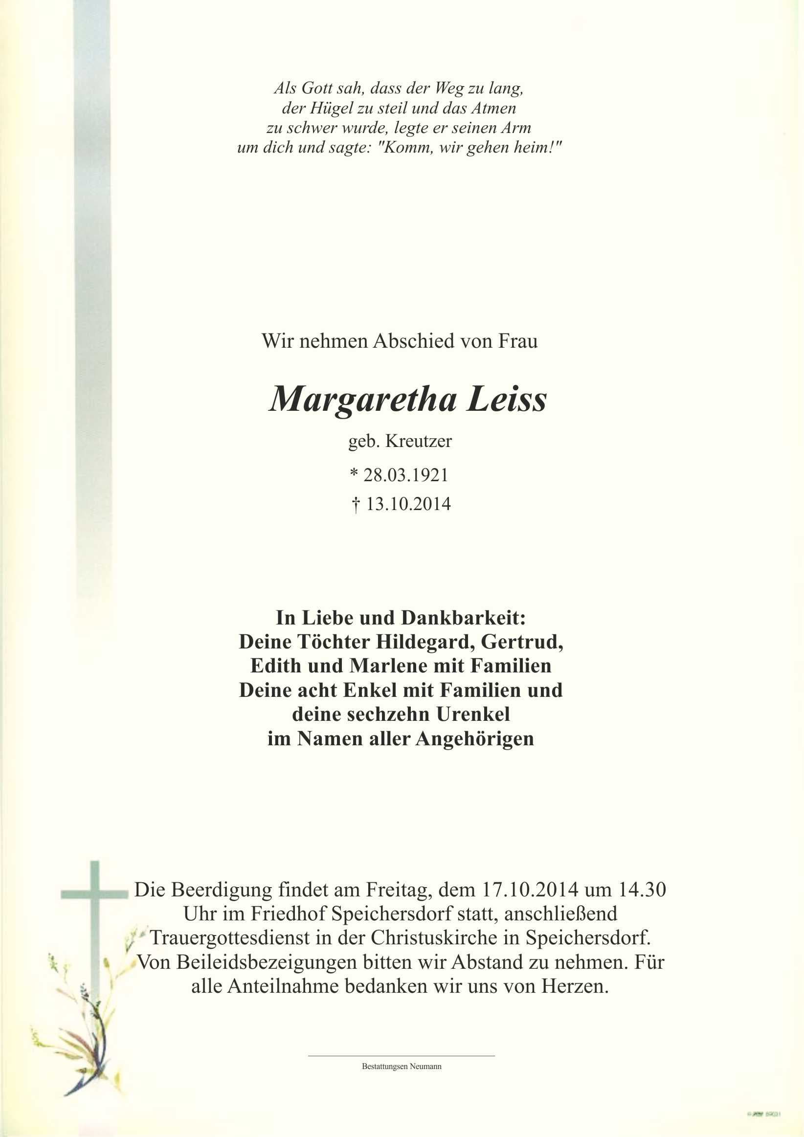 Frau Margaretha Leiss