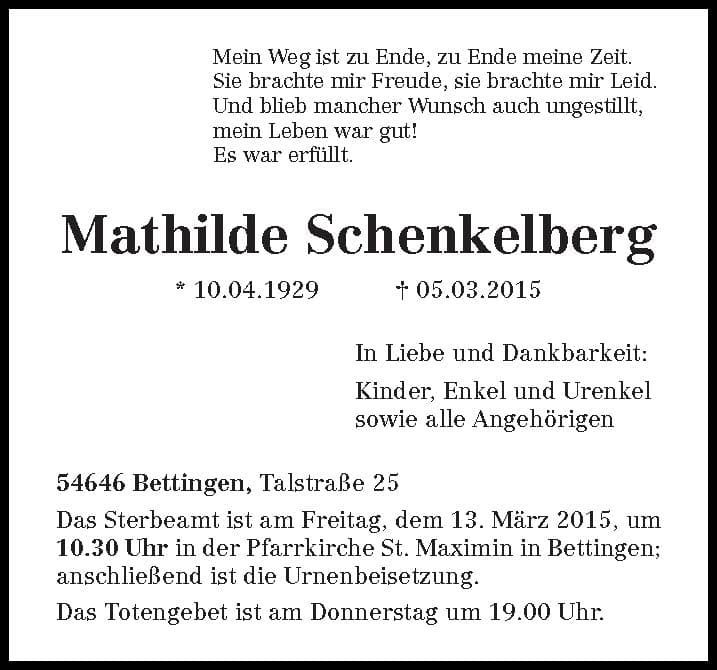 Frau Katharina (Mathilde) Schenkelberg