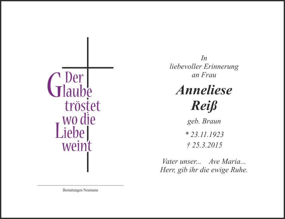 Frau Anneliese Reiß