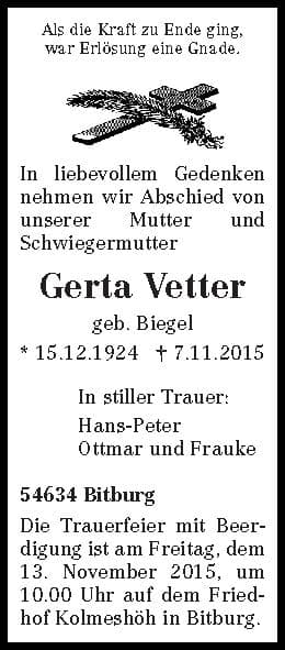 Frau Gerta Vetter