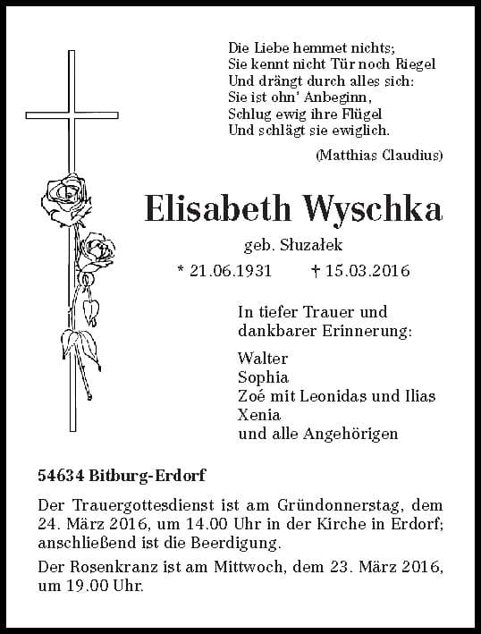 Frau Elisabeth Wyschka