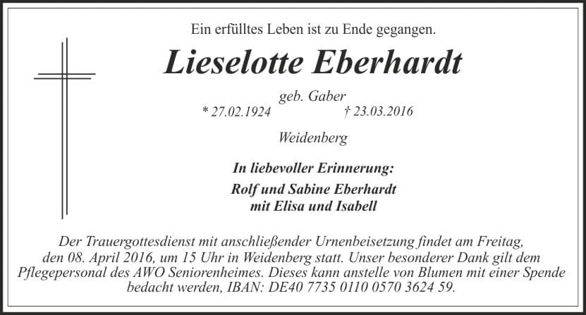 Frau Lieselotte Eberhardt