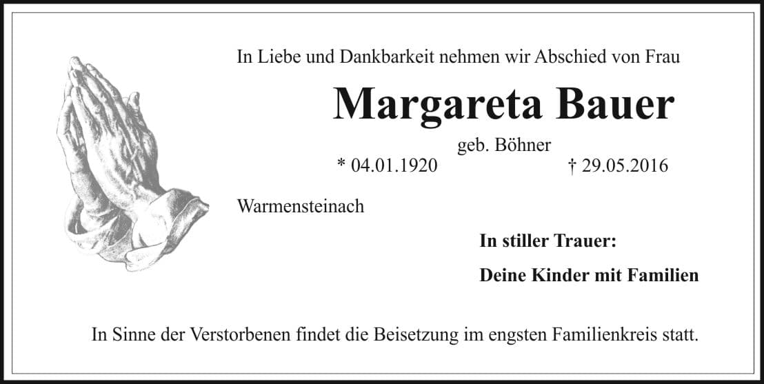 Frau Margareta Bauer
