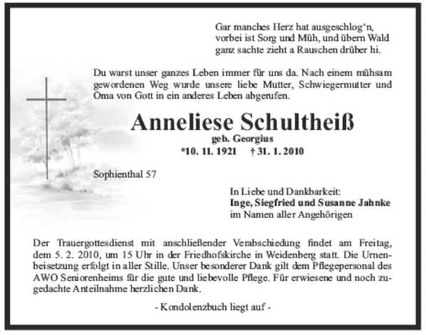 Frau Anneliese Schultheiß
