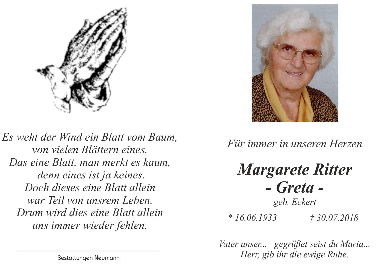Frau Margarete -Greta- Ritter