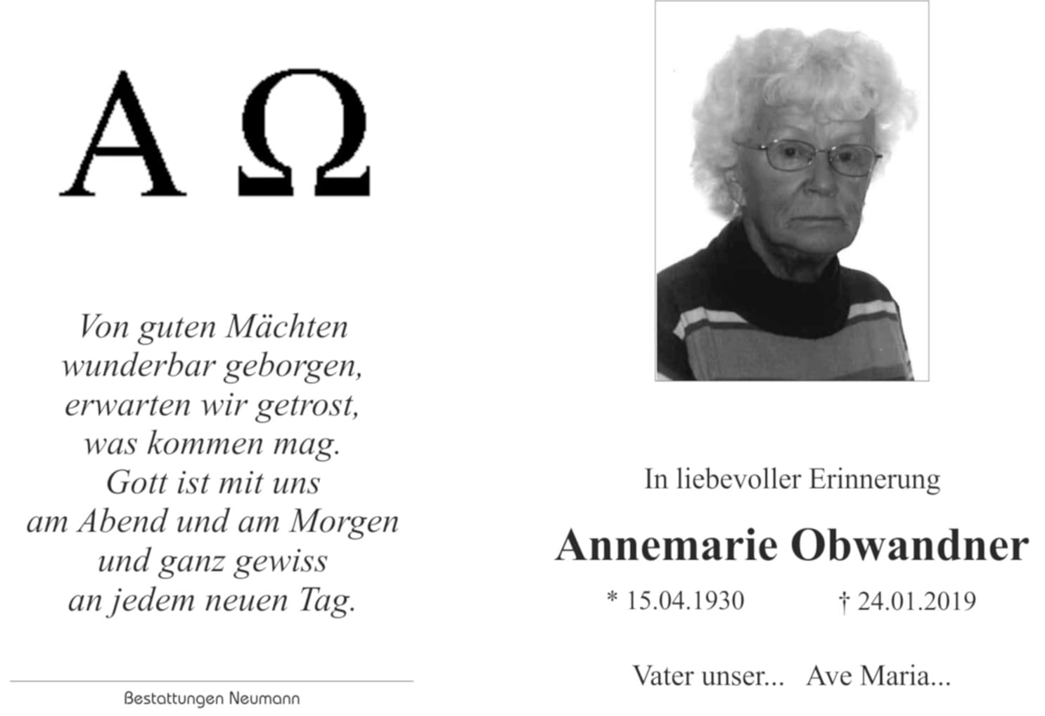 Frau Annemarie Obwandner