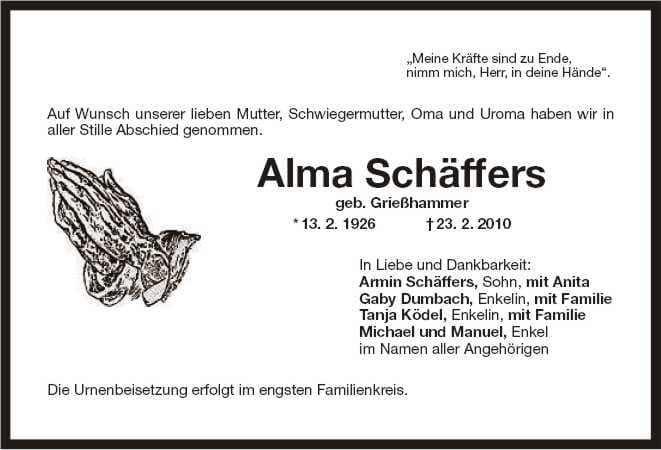 Frau Alma Schäffers