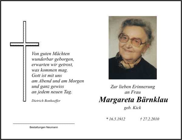 Frau Margareta Bärnklau