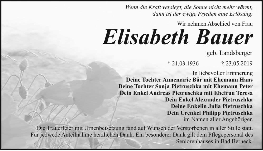 Frau Elisabeth Bauer