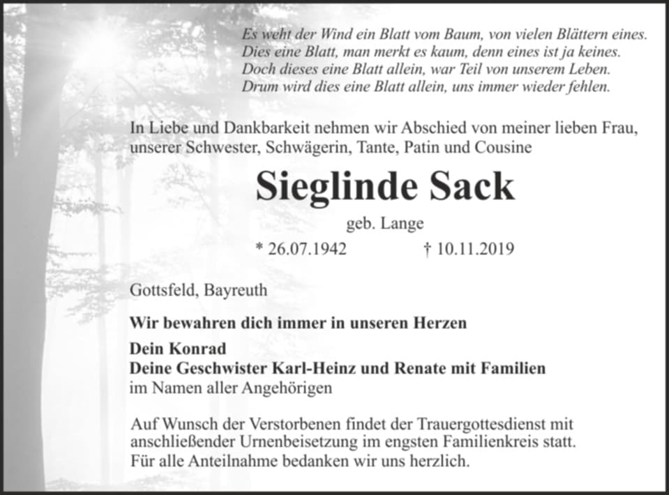 Frau Sieglinde Sack