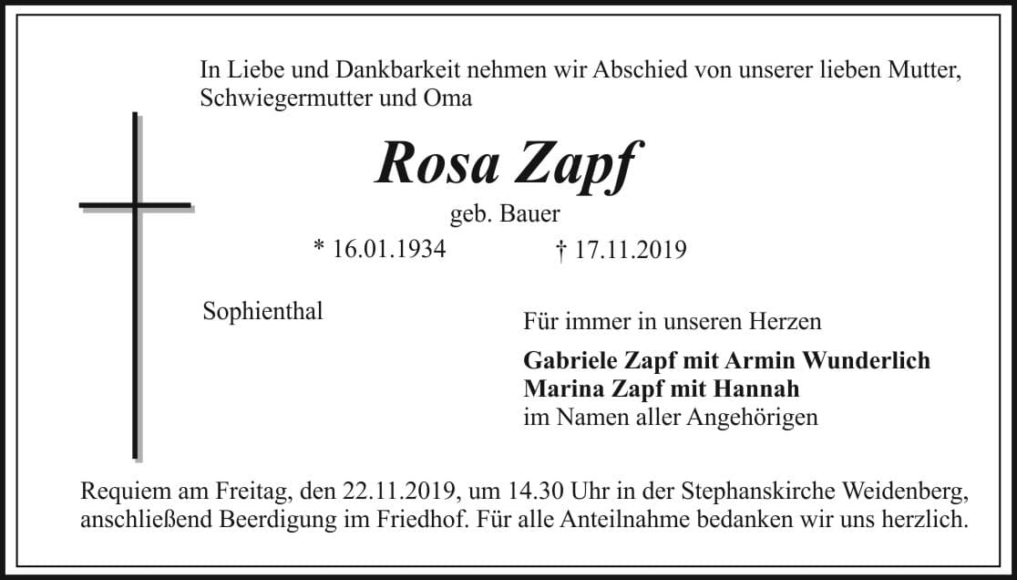 Frau Rosa Zapf
