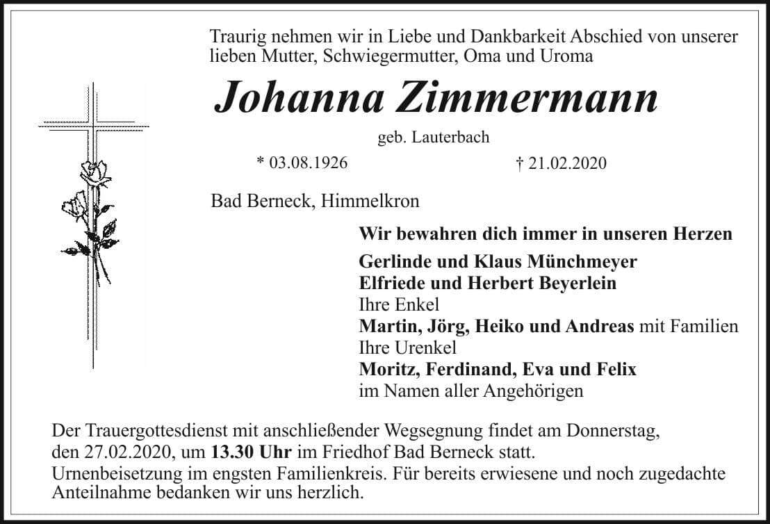 Frau Johanna Zimmermann