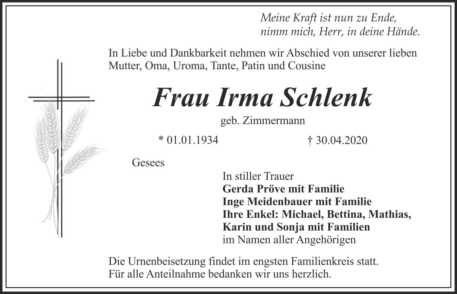Frau Irma Schlenk