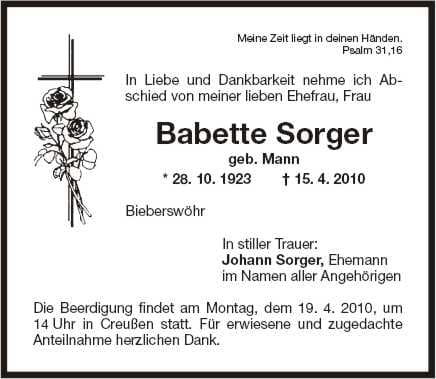 Frau Babette Sorger